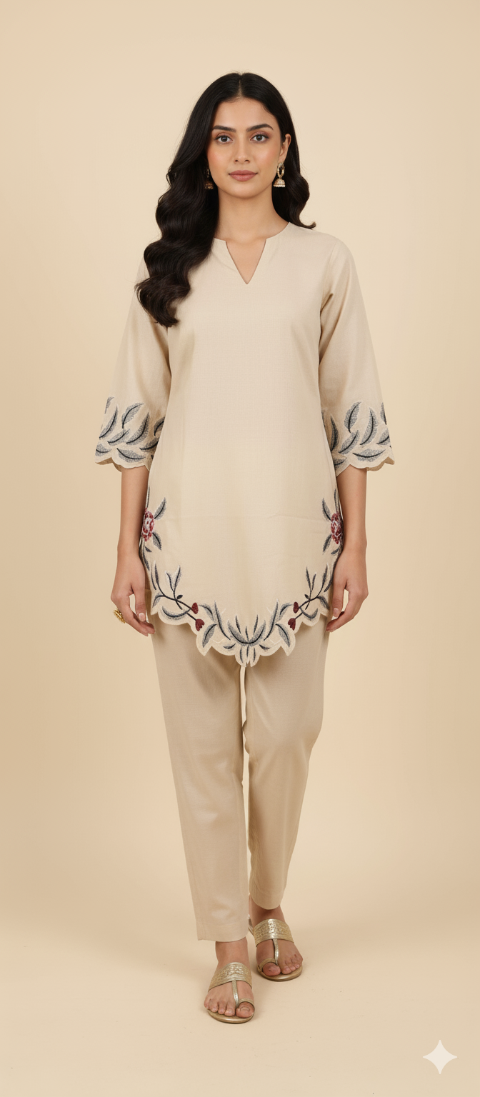 V-neck Straight Cut coord Set