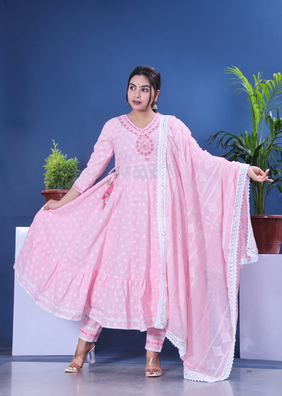 Pink jaipuri three piece