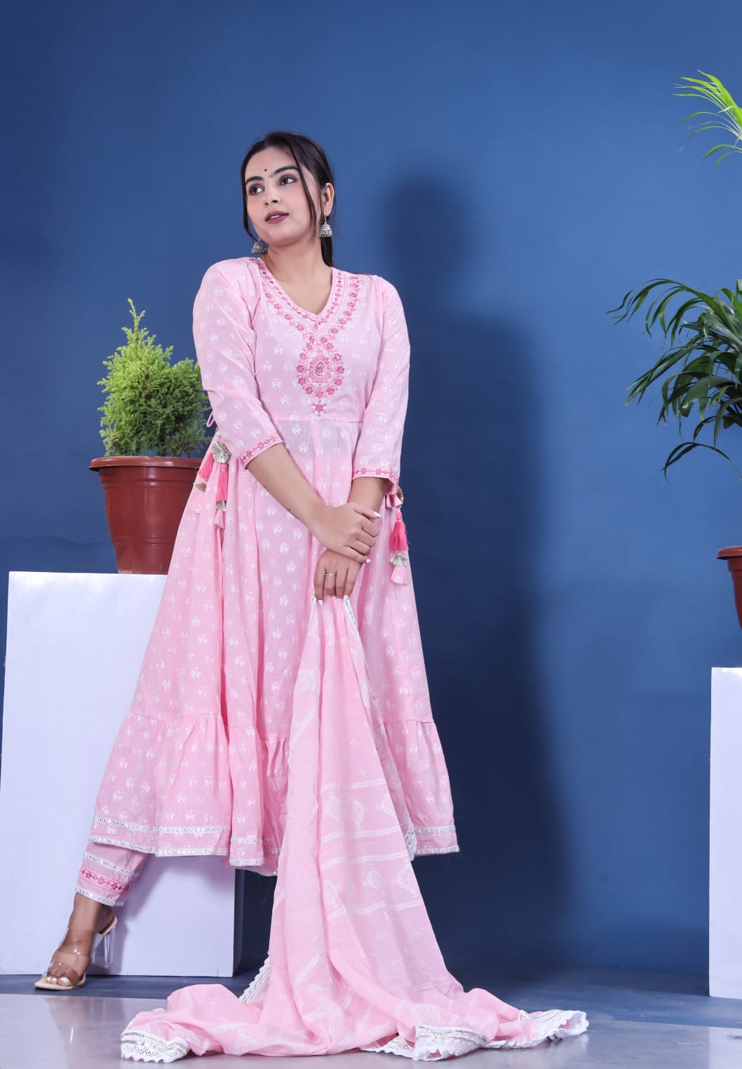 Pink jaipuri three piece