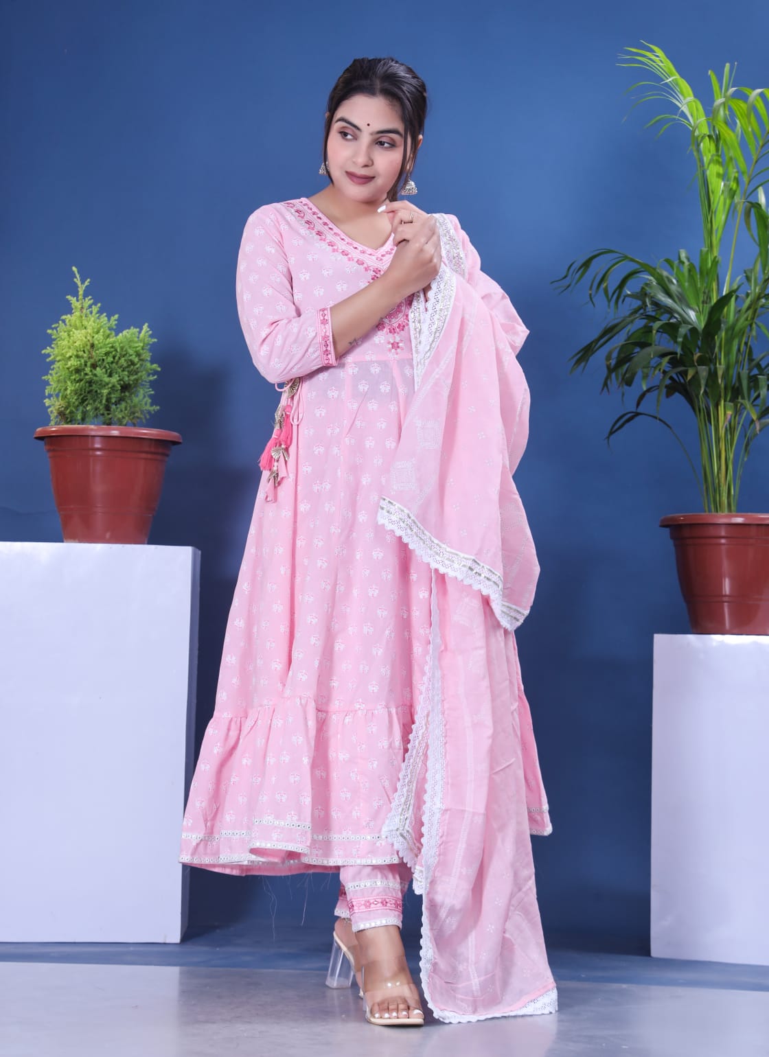 Pink jaipuri three piece