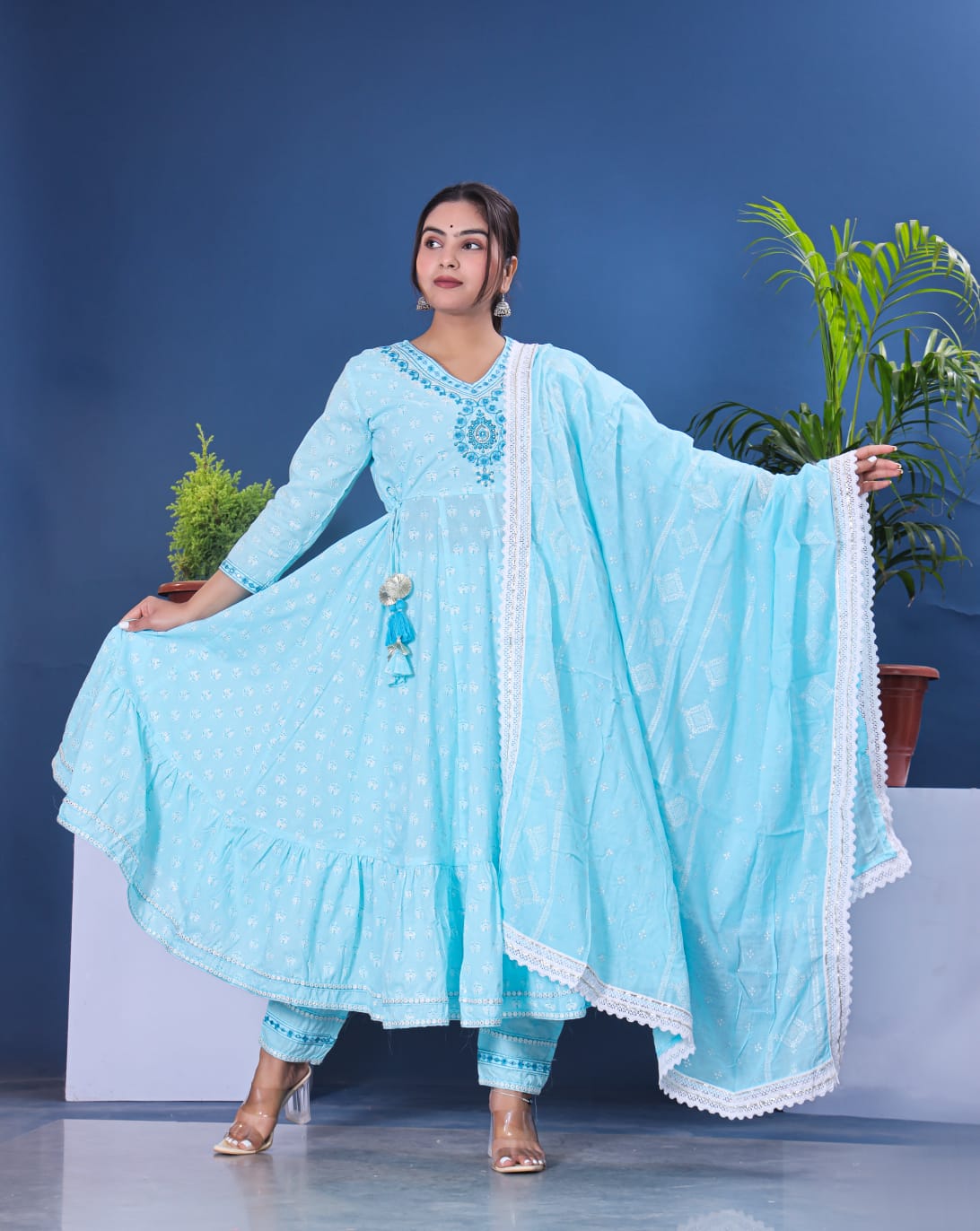 Sky blue jaipuri three piece