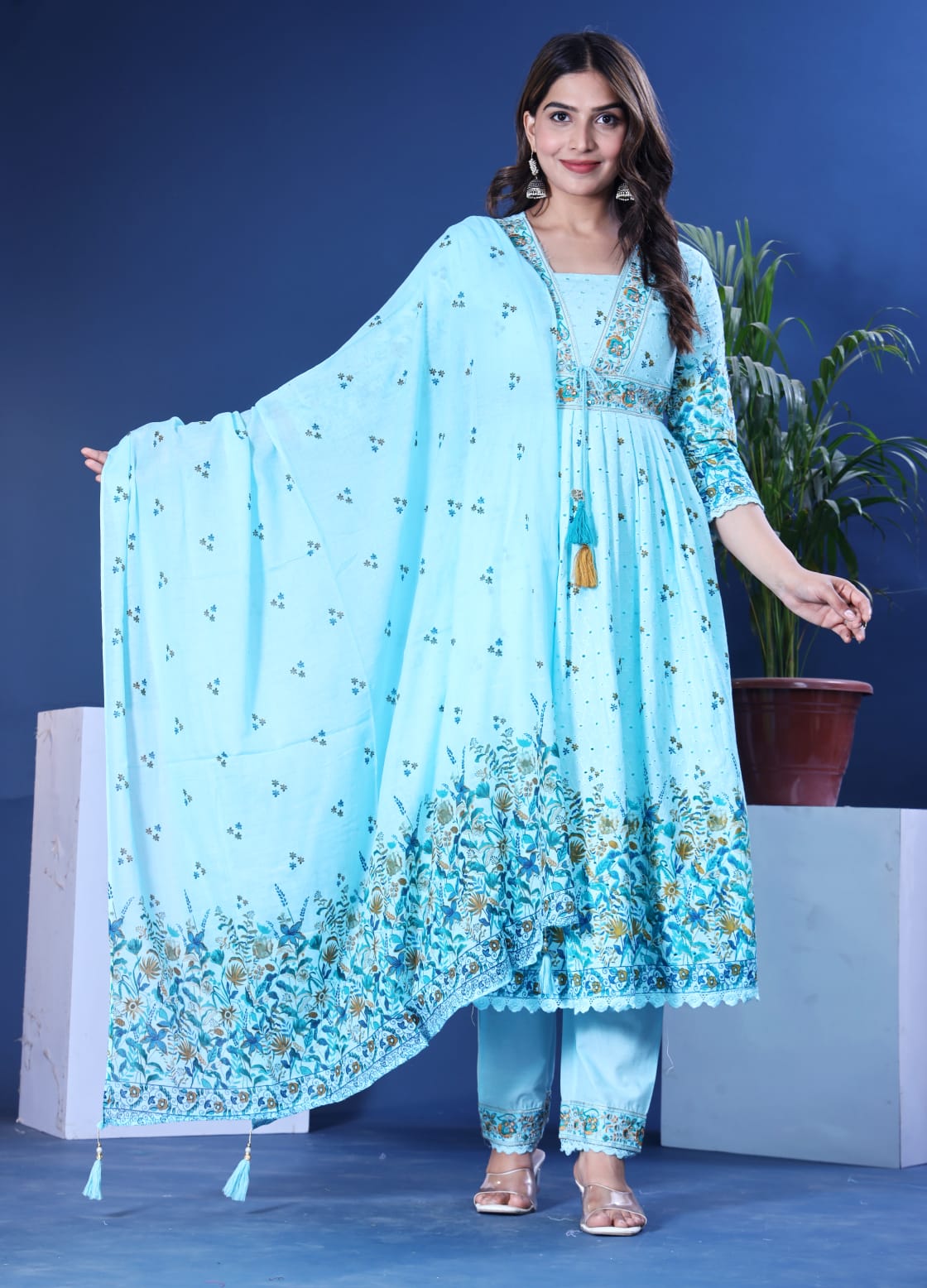Sky blue jaipuri three piece