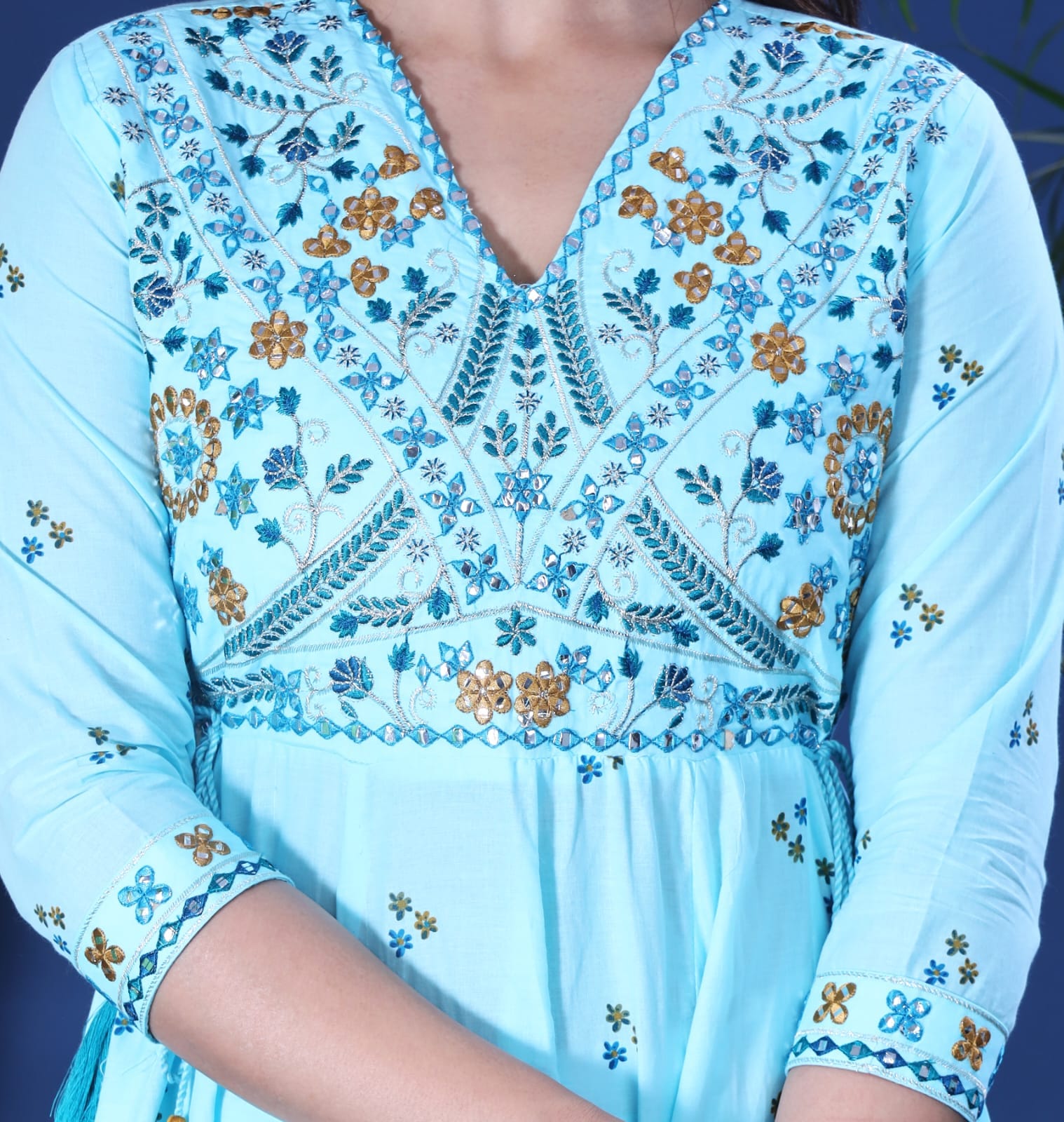 Sky blue jaipuri three piece
