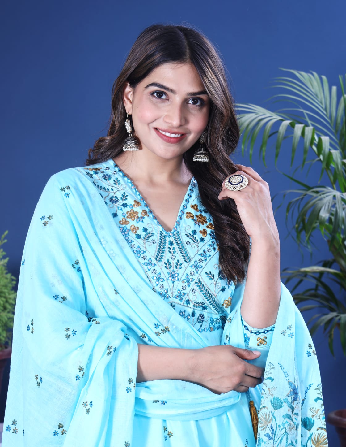 Sky blue jaipuri three piece