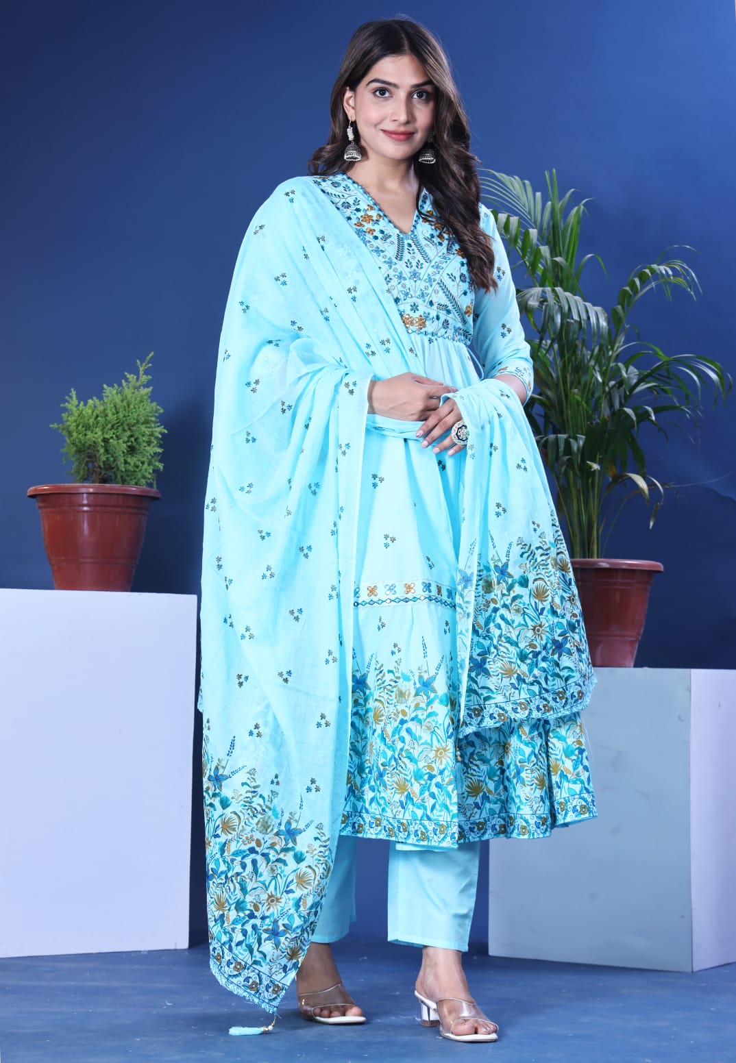 Sky blue jaipuri three piece