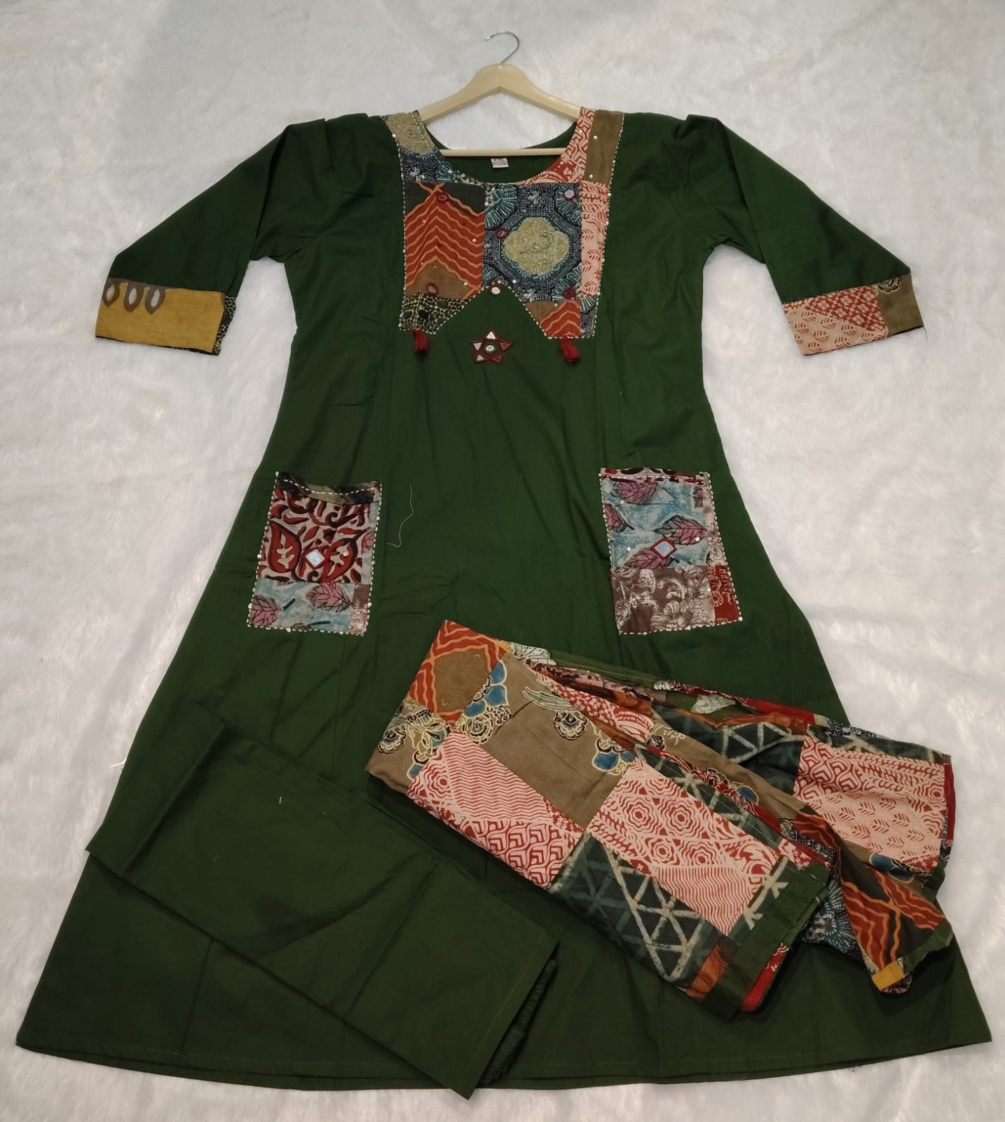 Green patchwork suit set