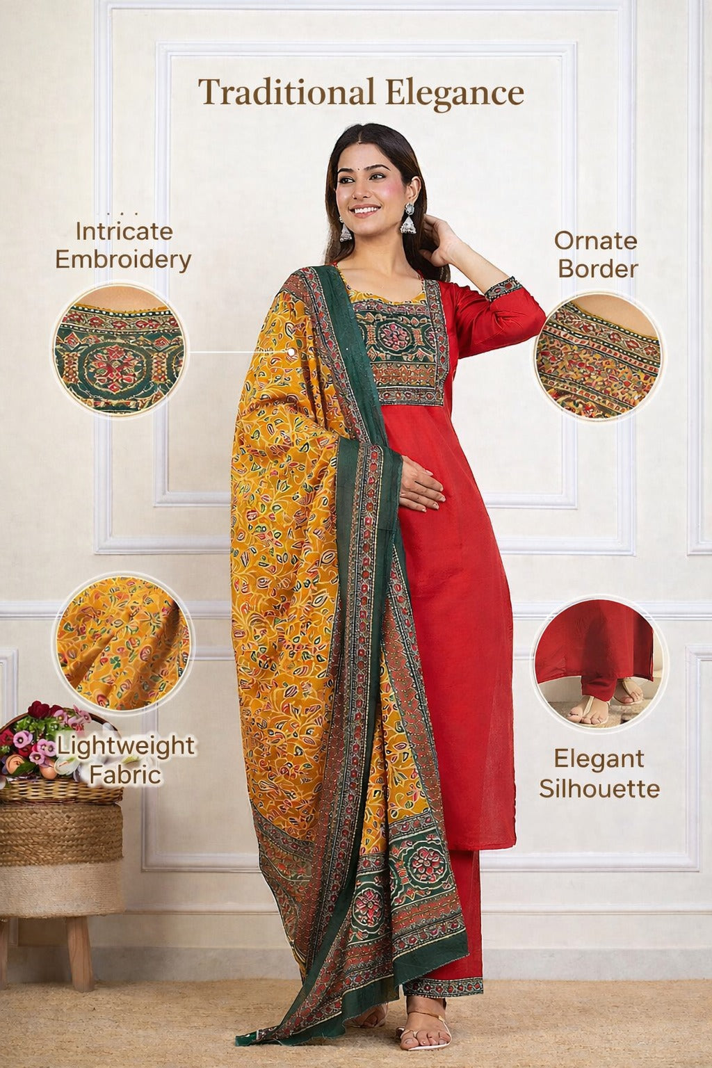 Red ajarakh suit set