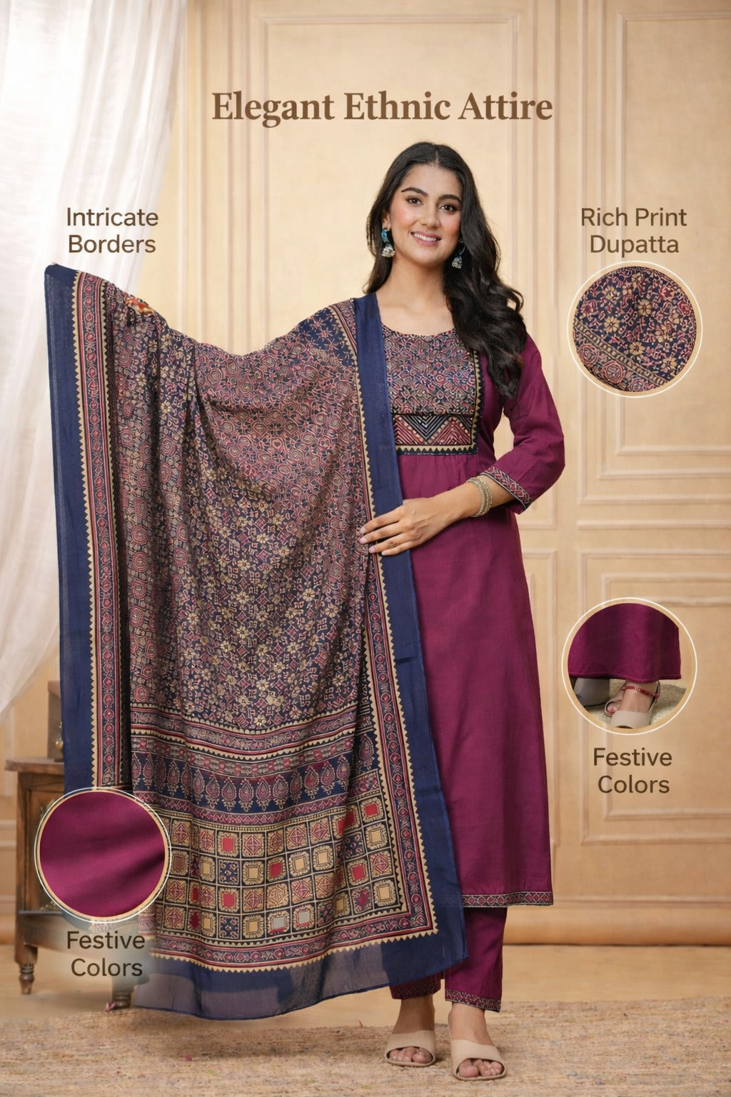 Maroon ajarakh suit